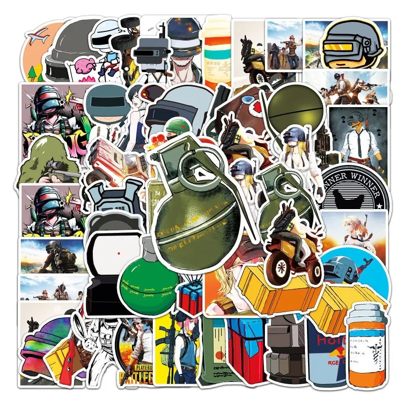 50pcs PUBG Stickers for Laptop, Phone, Car, Scooter, Suitcase, Water Bottle, Stationery, Refrigerator (Online Order Only)