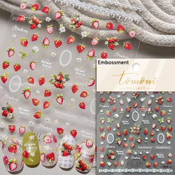 Cute Pink Strawberry Bowknot Star Lesbian Ribbon Fluttering Fruit Rhinestone Relief Adhesive Nail Art Stickers Manicure Decals (ONLINE ORDER ONLY)