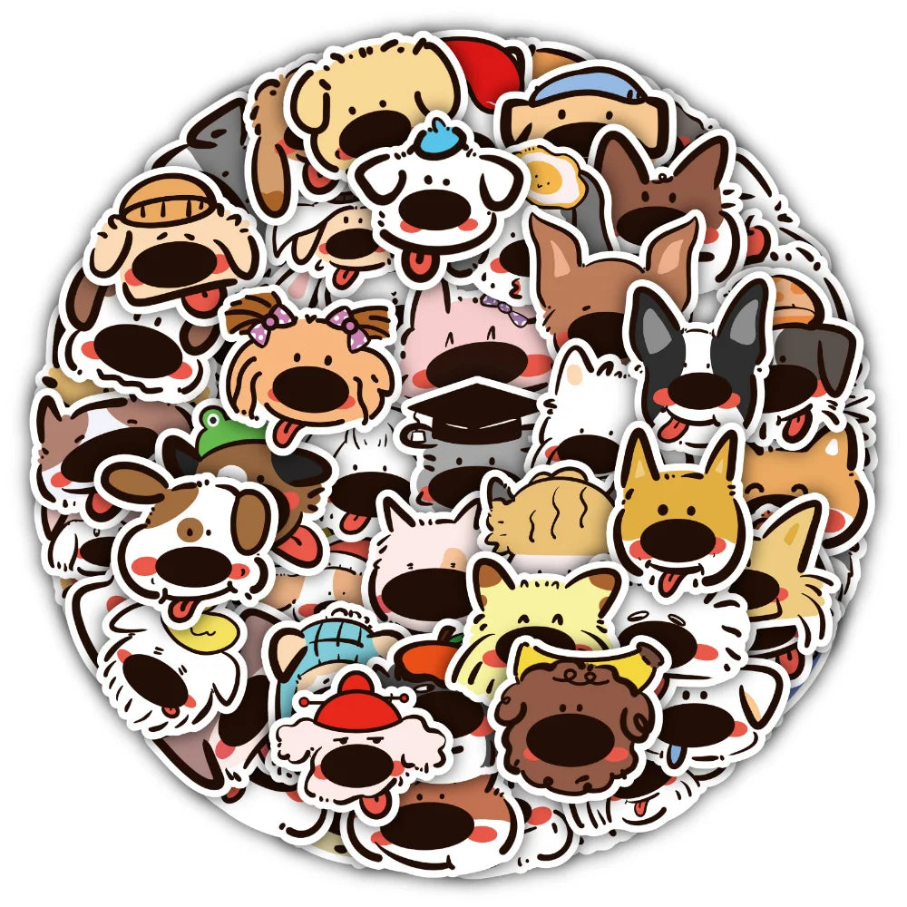 10/60Pcs Cute Animal Big Nose Dog Cartoon Stickers Decals Kid Toy Skateboard Laptop Phone Luggage Funny Waterproof Sticker (ONLINE ORDER ONLY)