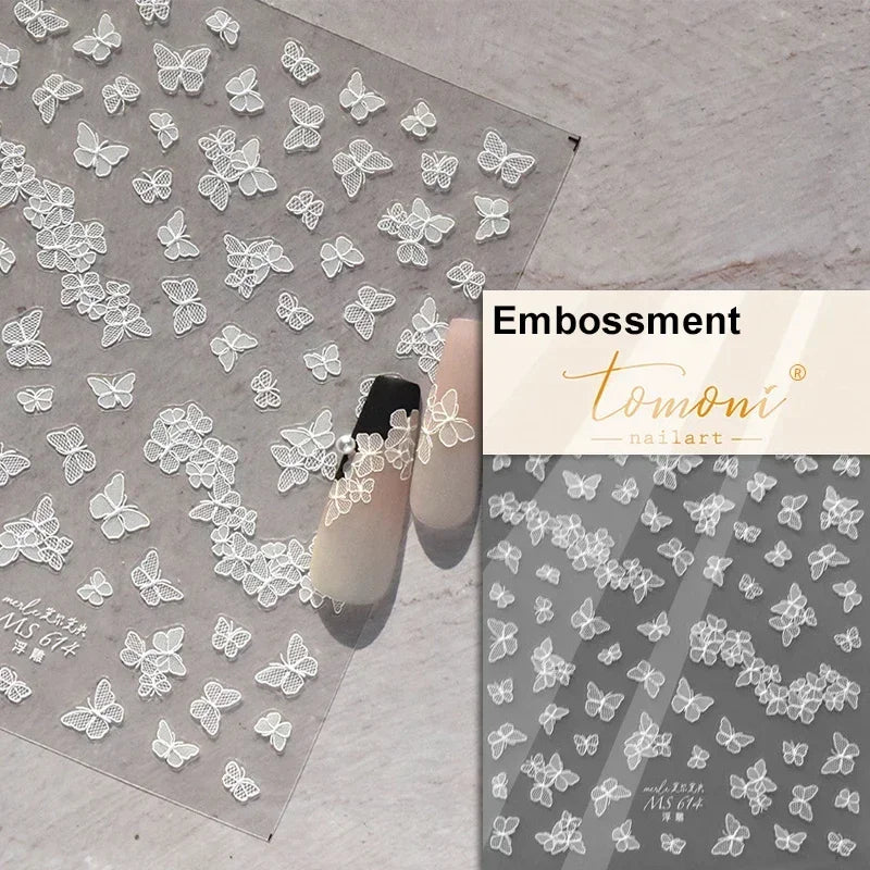 Dreamy Charming Shiny Beautiful Black White Butterfly Flower Love Heart Bowknot 5D Self Adhesive Nail Art Sticker Manicure Decal (ONLINE ORDER ONLY)