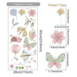 Pink Butterfly Flowers Birds Wall Stickers for Kids Bedroom Nursery Decor (ONLINE ORDER ONLY)