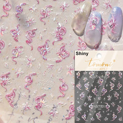 Chic Purple Serpent Flower Winding Snake Elements Shiny Dreamy Animals Self Adhesive Nail Art Sticker Embossment Manicure Decals (ONLINE ORDER ONLY)