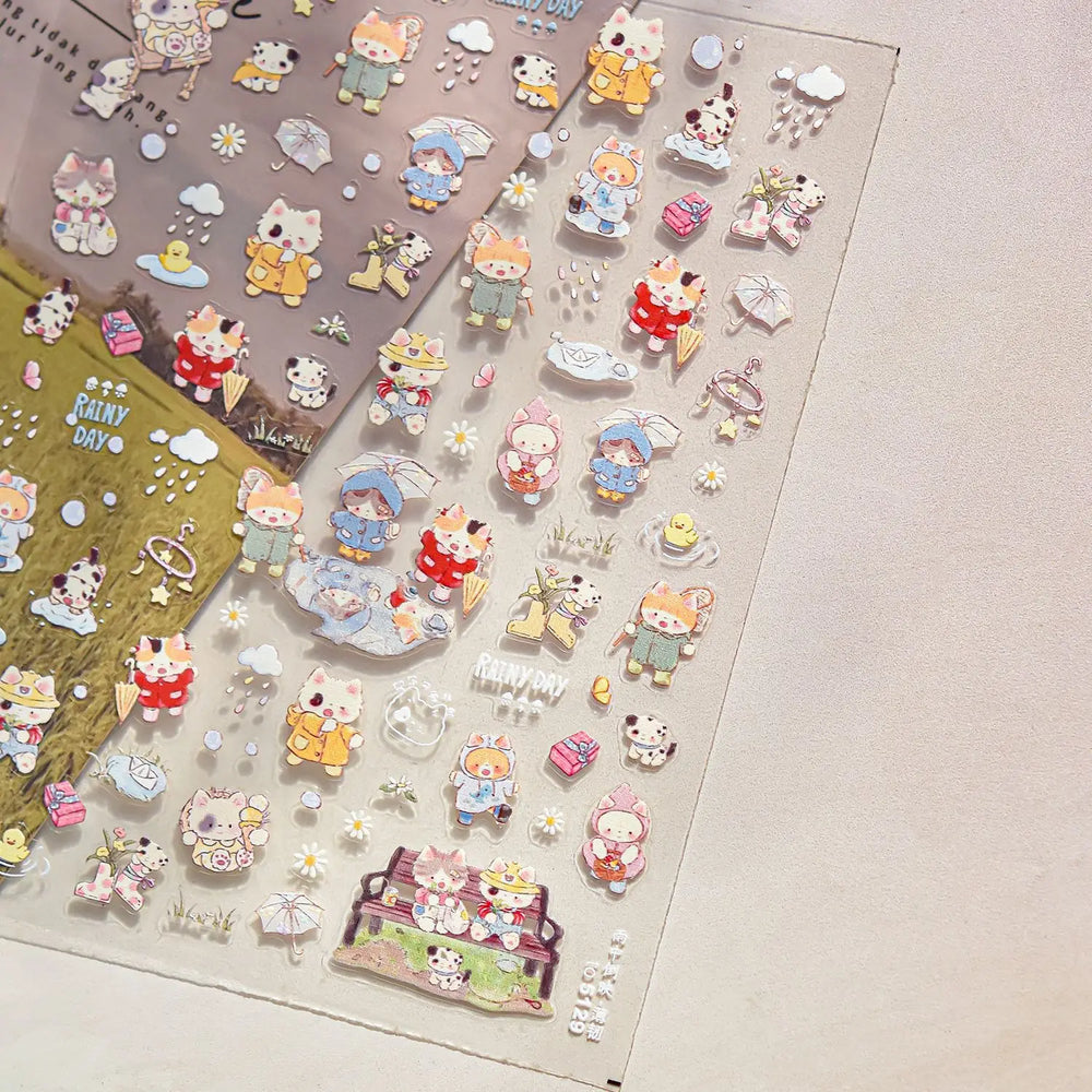 Cute Little Cat Colourful Flower Bowknot Umbrella Rain Boot Paintings Paper Boat Daisy Duckling Nail Art Sticker Manicure Decals (ONLINE ORDER ONLY)