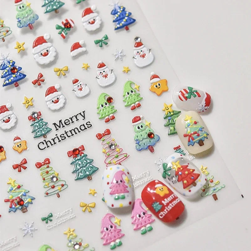 Black White Christmas Tree Snowflake Bowknot Snowman Socks Star Santa Hat Deer Rhinestone Winter Nail Art Sticker Manicure Decal (Online Order Only)