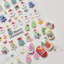 Black White Christmas Tree Snowflake Bowknot Snowman Socks Star Santa Hat Deer Rhinestone Winter Nail Art Sticker Manicure Decal (Online Order Only)