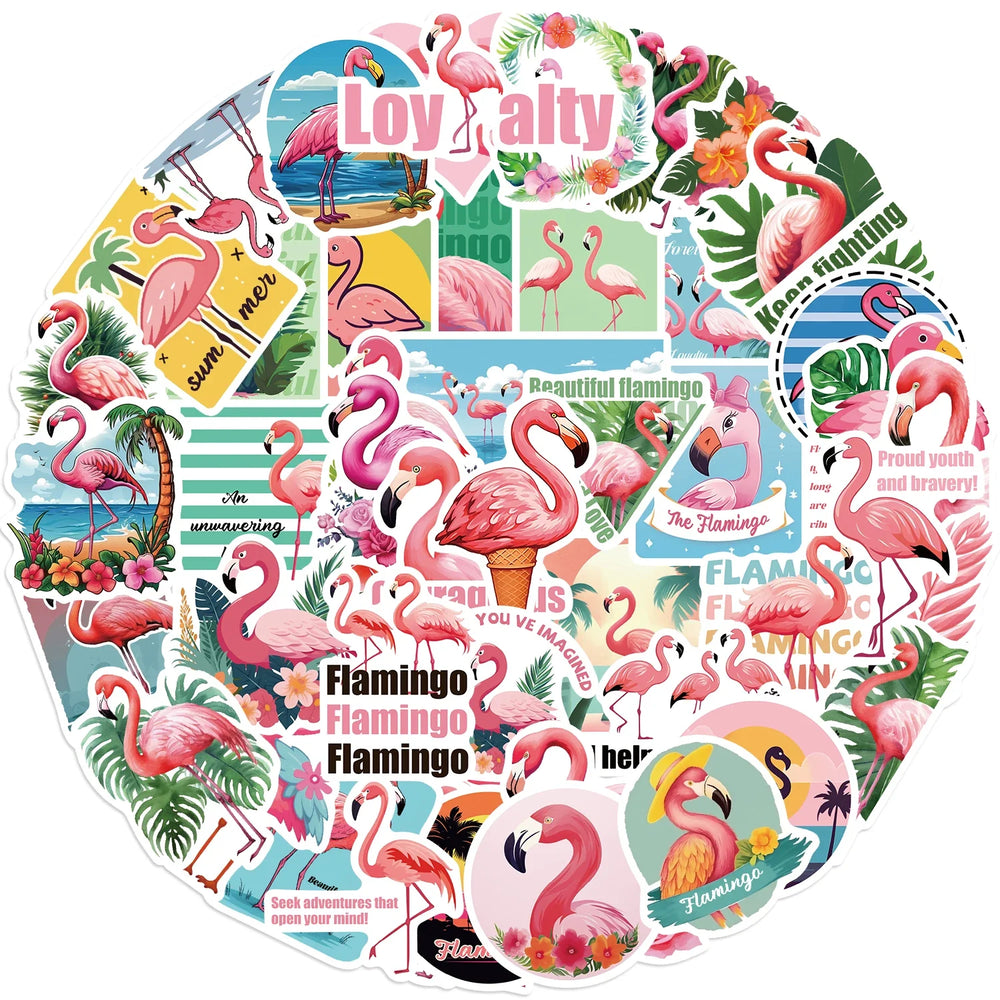 50pcs Flamingos Stickers Dream for DIY Girls Scrapbook Suitcase Water Bottle Phone Laptop Guitar Decal Cartoon Sticker Toys (Online Order Only)