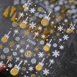 1pc Christmas Nail Sticker 3D Gold Glitter Snowflake Elk Penguin Bells Design Adhesive Nail Slider Decals Winter Manicure Decor* (Online Order Only)