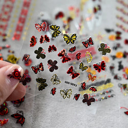 30Pcs/Set Red Golden 3D Nail Art Sticker Hot Stamping Hollow Decals Mixed Designs Adhesive Flower Nail Tips Letter Butterfly Set (Online Order Only)