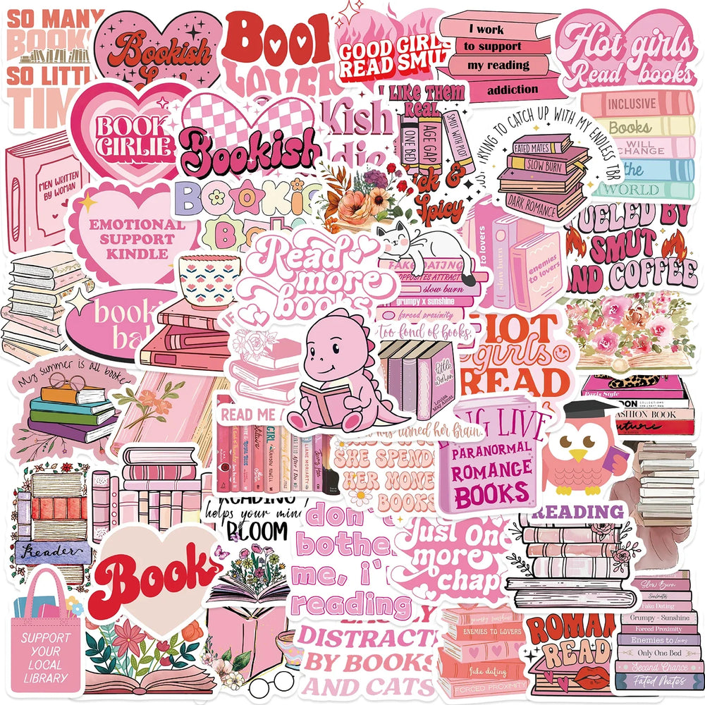 50/52pcs Romance Bookish Spice Reader Stickers Pink Girl Cartoon Decals Aesthetic Decals Phone Laptop Diary Sticker Kids Toys (ONLINE ORDER ONLY)