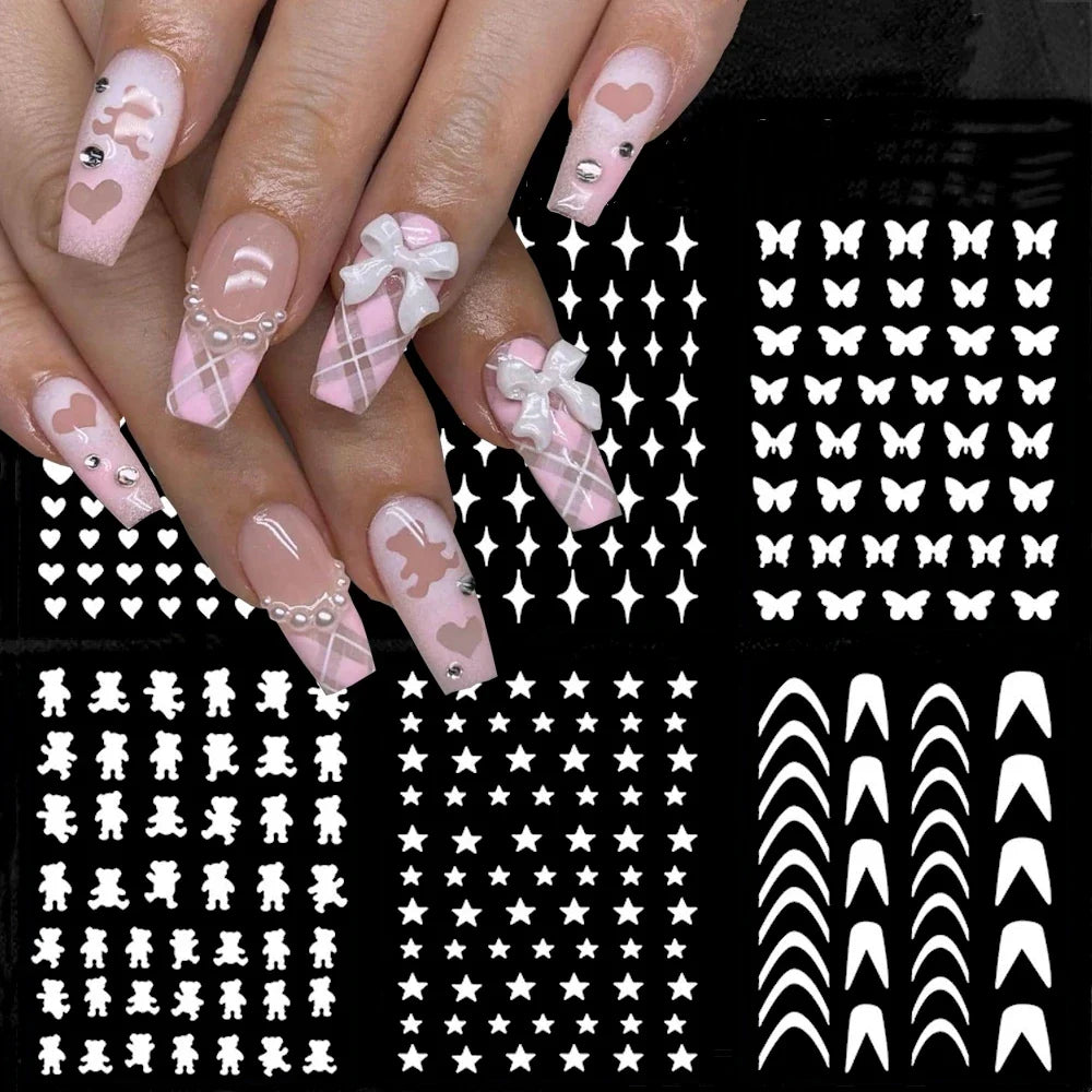 1PC Hollow Airbrush Design Nail Art Hollow Stencils Sticker Love Star Snowflake Butterfly Butterfly French Decal Slider Decors * (Online Order Only)
