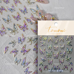 Chic Butterfly Flower Lily Lilium Narcissus Line Beautiful Blue Pearl Self Adhesive Nail Art Stickers Decorations Manicure Decal (Online Order Only)