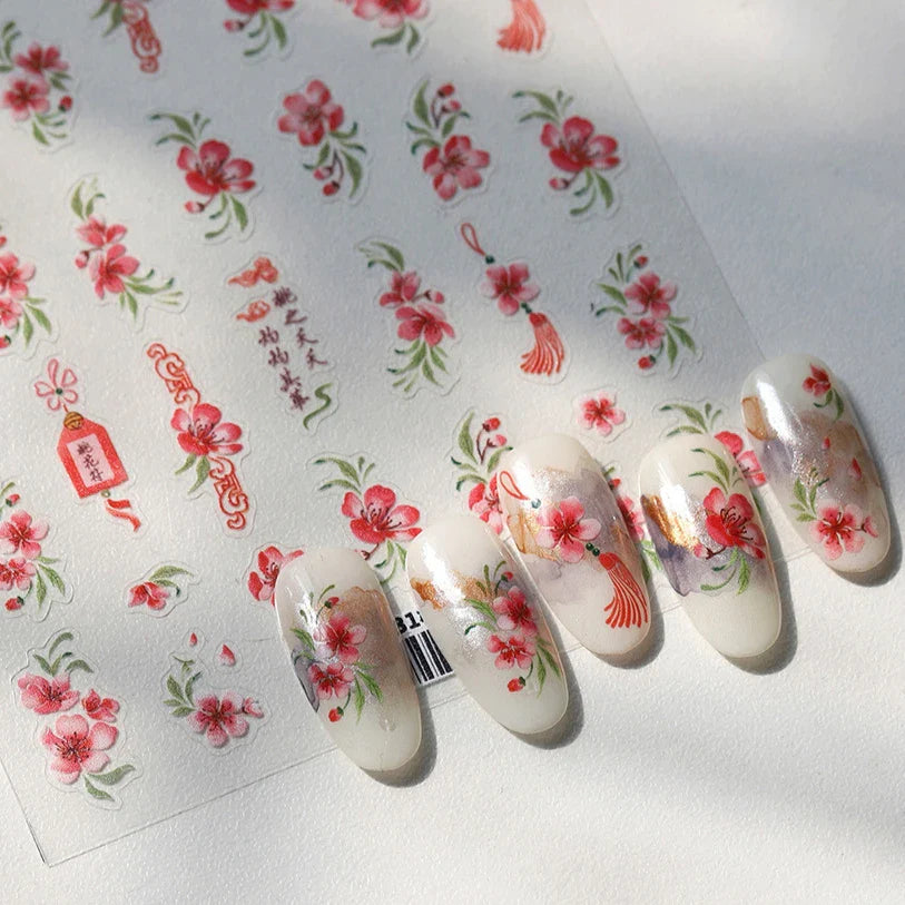 Graceful Peach Blossom Blessing Sachet Pretty Buckle Tassels Pendant Antique Radiant Adhesive Nail Art Stickers Manicure Decals (ONLINE ORDER ONLY)