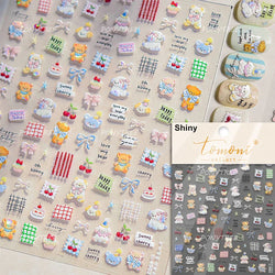 Cat Kitten Rabbit Flower Bouquet Bowknot Vase Bunny Grid Star Blocks Round Warm Sun Decoration Nail Art Stickers Manicure Decals (ONLINE ORDER ONLY)
