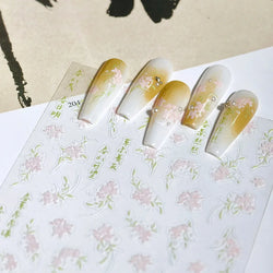 Mountain Flower Peach Blossom Vibrant Flowers Green Leaves Antique Chic Self Adhesive Nail Art Stickers Spring 3D Manicure Decal (ONLINE ORDER ONLY)