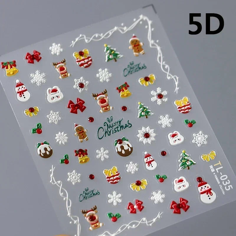 Bronzing Jelly Laser Snowflake Christmas Hot 5D Soft Embossed Relief Self Adhesive Nail Art Decoration Sticker 3D Manicure Decal (ONLINE ORDER ONLY)