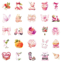 10/30/50PCS Kawaii Pink Sweet Sticky PVC Sticker Aesthetic Children's Stationery DIY Decoration Scrapbooking School Supplies (ONLINE ORDER ONLY)