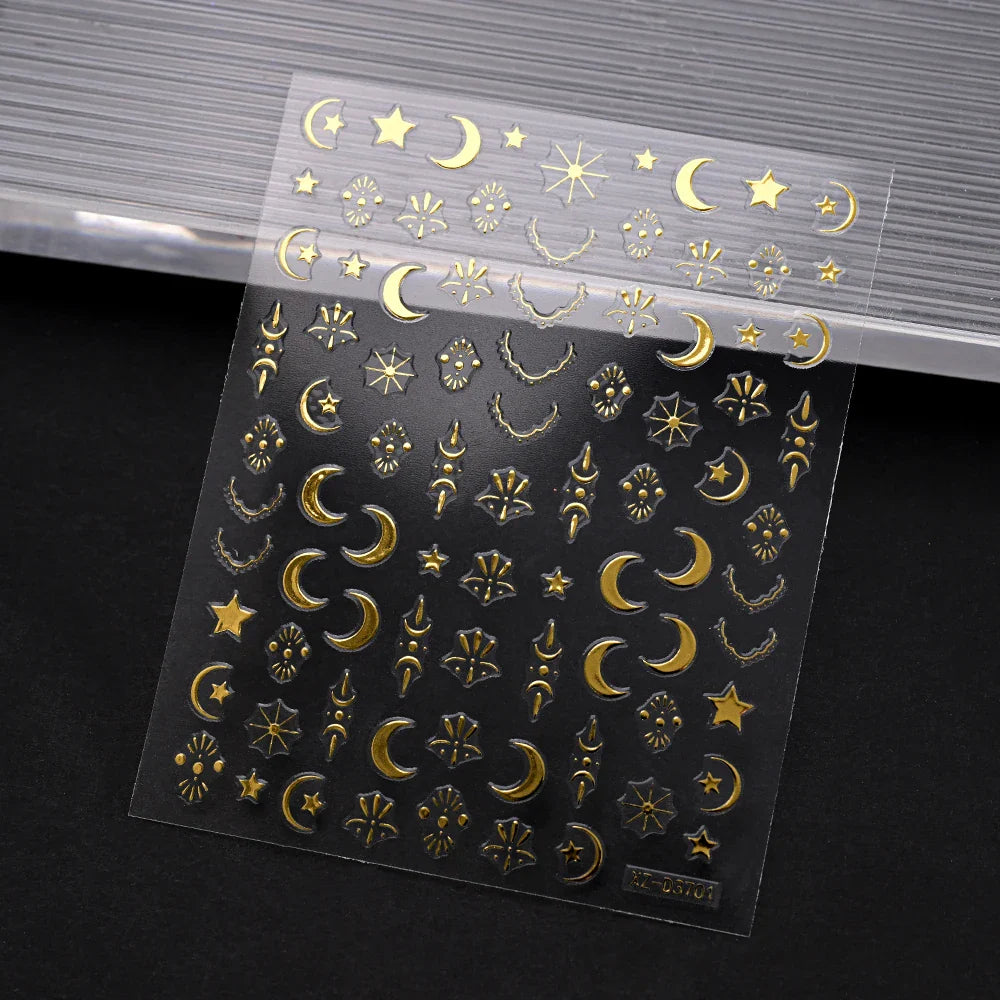 1pc 3D Gradient French Nail Stickers with Crown & Tassel Design Gold Silver Lines Self-Adhesive Nail Art Waterfall Manicure Foil (Online Order Only)