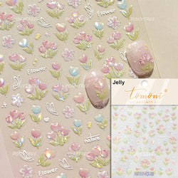 Cute  Pink Blue Nature Tulip Star Heart Butterfly Peach Blossom Jelly Embossed Relief Adhesive Nail Art Stickers Manicure Decals (ONLINE ORDER ONLY)