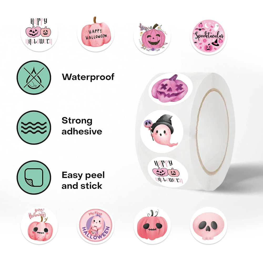500pcs/roll Pink Halloween Cartoon Graffiti Stickers Phone Guitar Laptop Notebook Suitcase Water Bottles Sticker Gift (Online Order Only)