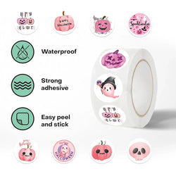 500pcs/roll Pink Halloween Cartoon Graffiti Stickers Phone Guitar Laptop Notebook Suitcase Water Bottles Sticker Gift (Online Order Only)