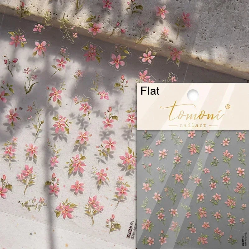 Charming Dreamy Shiny Jelly Blue Gradient Lily Flowers Rose Petal White Dot Chinese Colorful Nail Art Stickers Manicure Decals (ONLINE ORDER ONLY)
