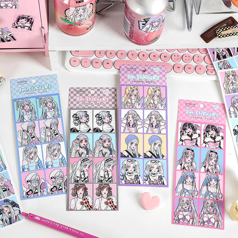 2pcs Ins Korean Style Anime Girl Scrapbooking Stickers Collage Diary Journal DIY Craft Aesthetics Decorative Stickers Stationery (ONLINE ORDER ONLY)