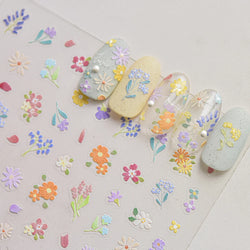 Wild Flower Oil Painting Small Variegated Daisy Peach Blossom Lavender Spring Petal Adhesive Nail Art Stickers Manicure Decals (Online Order Only)