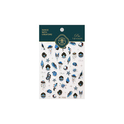 Blue Butterfly Planet Star Conch Snake Shell Clam Pearl Whale Jellyfish Moon Adhesive Nail Art Stickers Dreamy Manicure Decals (Online Order Only)