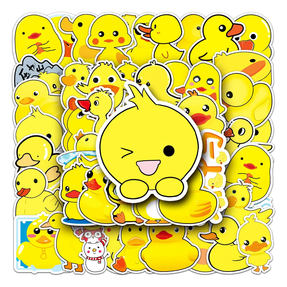 50Pcs Yellow Duck Cartoon Waterproof Vinyl Stickers for Skateboard Snowboard Decal (Online Order Only)