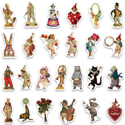 50PCS Vintage Circus Acrobatics Clown Retro Art Funny Stickers Aesthetic Graffiti Decals Scrapbook Laptop Bottle Sticker Gift (Online Order Only)