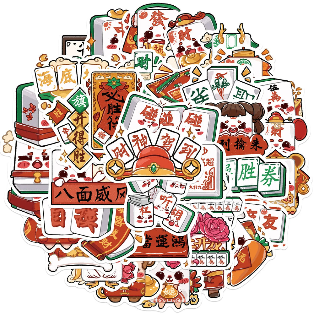Cartoon Mahjong Stickers 10/30/50Pcs for Suitcase, Skateboard, Laptop, DIY Luggage, Fridge, Phone, Car (Online Order Only)