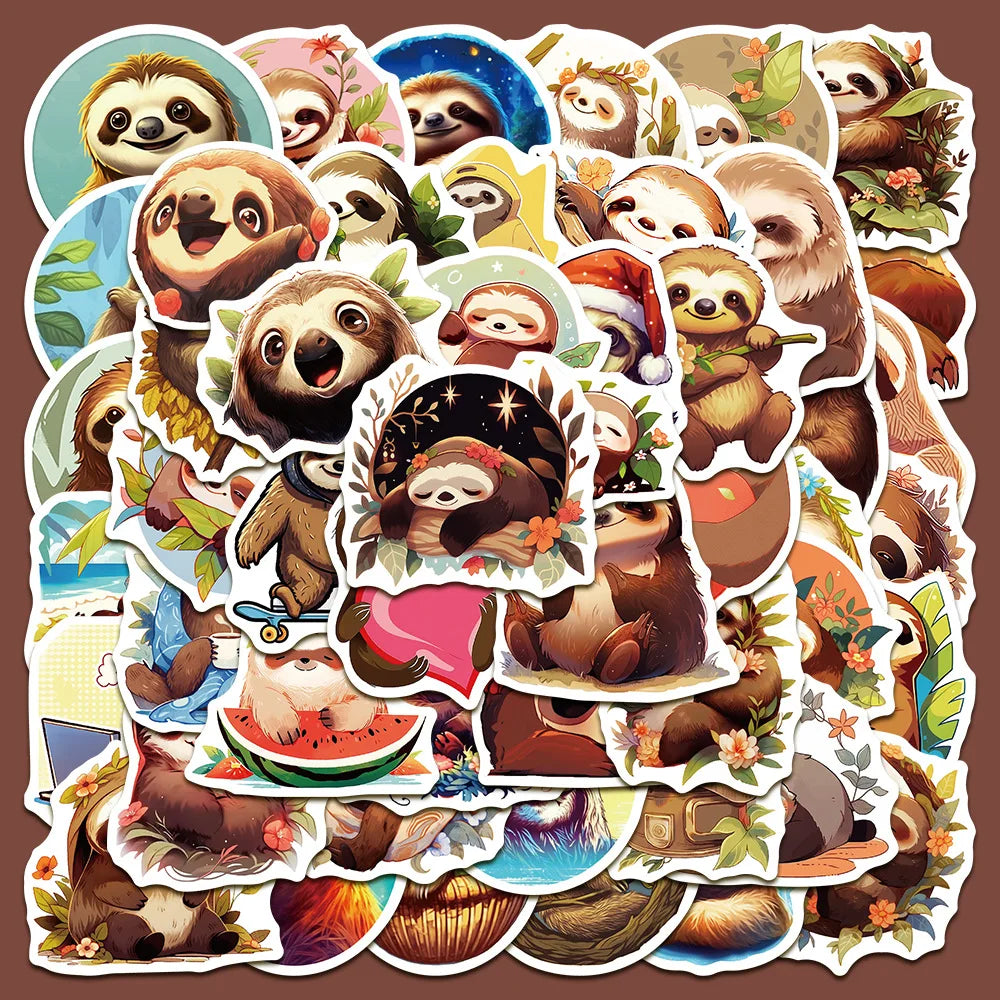 50pcs Cute Sloth Stickers for Helmets, Walls, DIY Decoration Wholesale (Online Order Only)