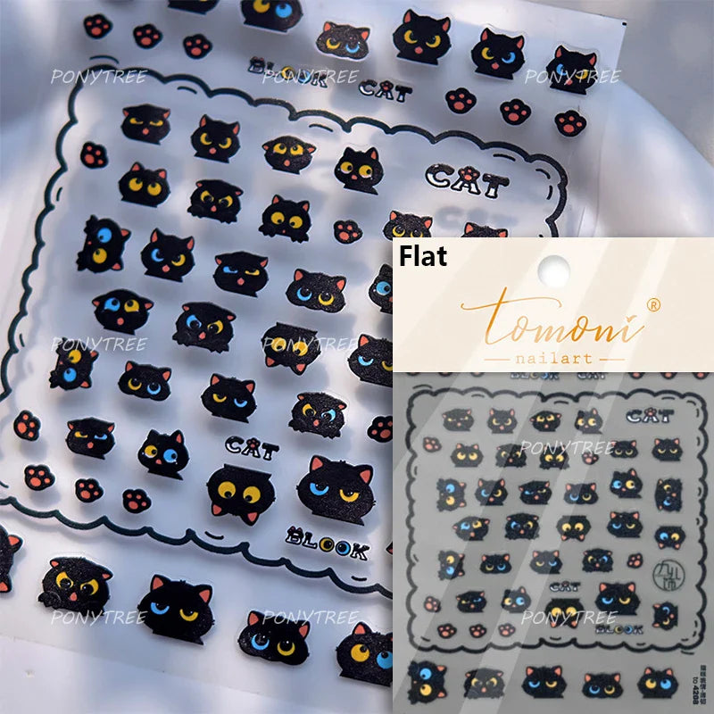 Cartoon Black Kitten Cute Cat Star Moon Bowknot Cat's Paw Flaky Cloud Self Adhesive Nail Art Decoration Stickers Manicure Decals (ONLINE ORDER ONLY)
