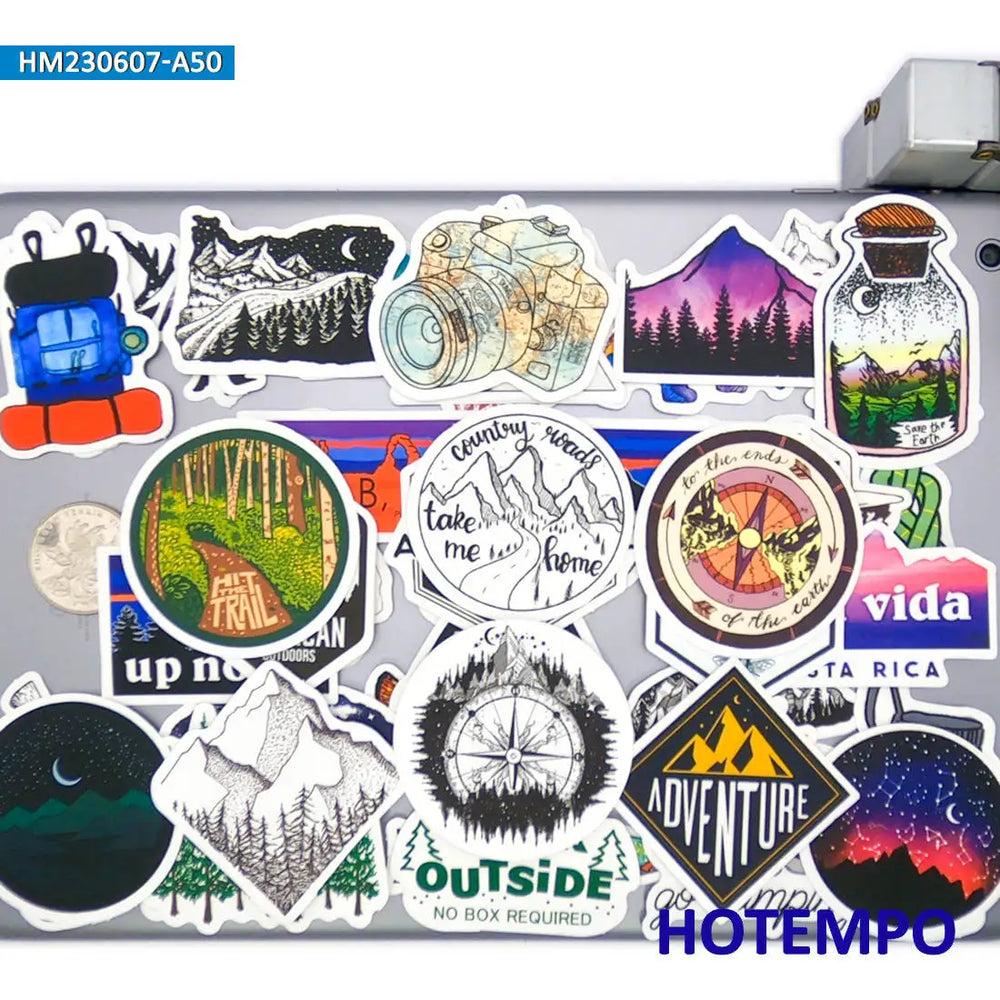 20/30/50Pieces Outdoor Adventures Hiking Camping Climbing Travel Stickers for Scrapbook Luggage Guitar Phone Laptop Sticker Toys (Online Order Only)