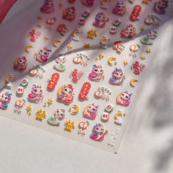 Auspicious Peach Blossom Snake Fan Flower The Spring Festival Tiger Head Adhesive Nail Art Stickers Red Lantern Manicure Decals (Online Order Only)