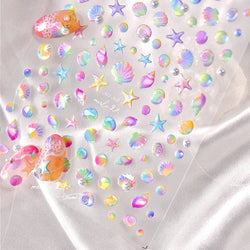 Fantasy Beach Summer Dreamy Colorful Seasnail Shell Pearl Conch Jelly Star 5D Decals Soft Relief 3D Decoration Nail Art Stickers (Online Order Only)