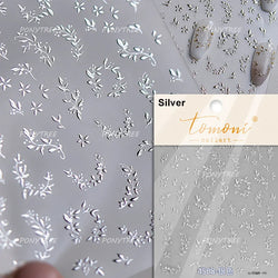 Wet Garden White Flower Leaves Elegant Beautiful Petal Delicate 5D 3D Charming Spring Adhesive Nail Art Stickers Manicure Decals (ONLINE ORDER ONLY)