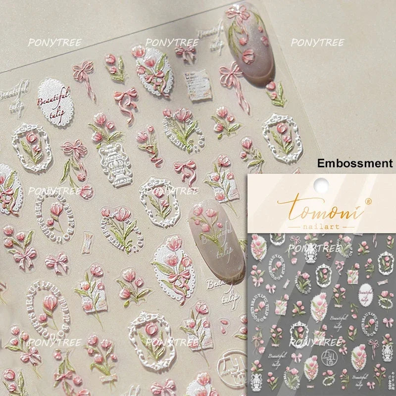 Tulips Flower Letter Bowknot Butterfly Irregular Lines Pearl Tender 5D Adhesive Nail Art Stickers Manicure Decals Stick on Nail (ONLINE ORDER ONLY)