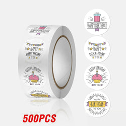 100-500pcs Round Happy birthday Labels Kraft Paper Sticker Candy Bag Flower Gift Box Cake Boxes and Packaging Wedding Stickers (ONLINE ORDER ONLY)