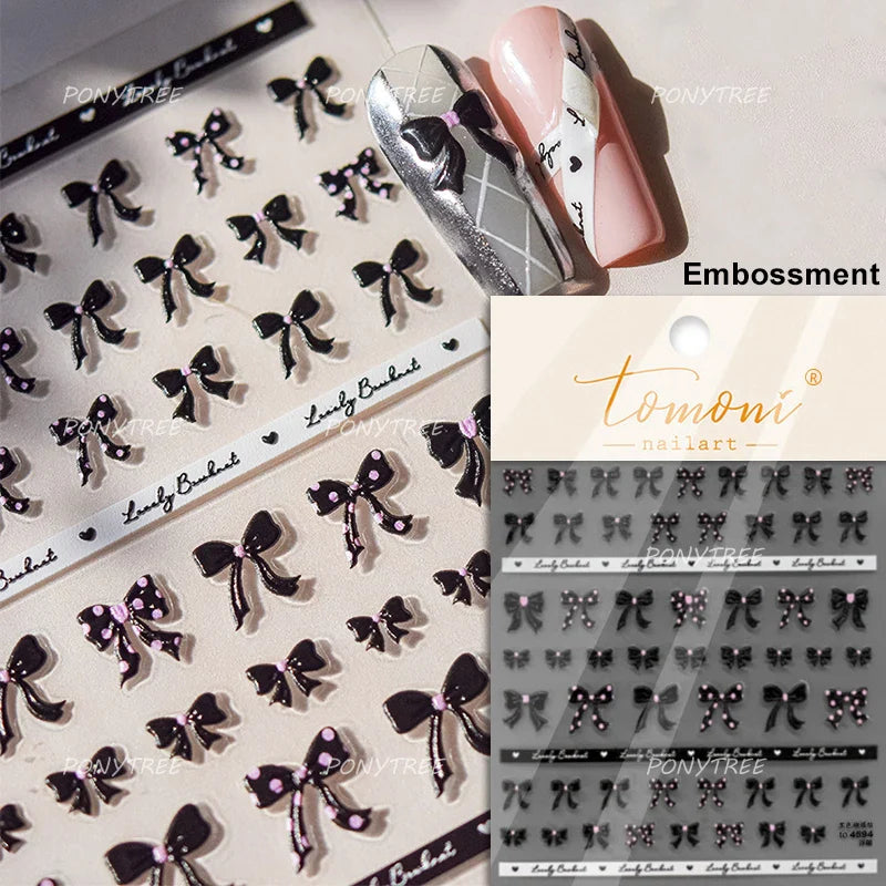 Black Rabbit Bunny Ribbon Bowknot Flower Cake Daisy Dessert Knife Fork Butterfly Self Adhesive Nail Art Stickers Manicure Decals (ONLINE ORDER ONLY)