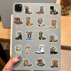 50pcs Vintage Flowers Boots Graffiti Stickers  DIY Scrapbooking  Waterproof Sticker For Laptop Phone Guitar Luggage (Online Order Only)