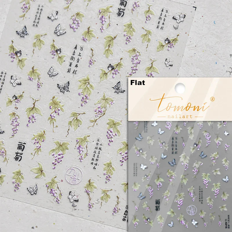 Dried Flowers Rose Butterfly Love Heart Golden Stroke Flying Crane Silver Adhesive Nail Art Stickers Rhinestone Manicure Decals (ONLINE ORDER ONLY)