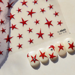 Irregular Stars Red Silver Five-pointed Star Meteor Shiny 5D Self Adhesive Nail Art Stickers Romantic Rhinestone Manicure Decals (ONLINE ORDER ONLY)