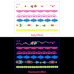 1pc Bohemia Fluorescent Sticker Luminous Temporary Tattoos Stickers UV Glow Fluorescent Tattoo Waterproof For Body Art Decals *& (Online Order Only)