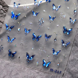 1pcs 5D Luxury Glitter Blue Butterfly Nail Art Stickers Retro Luxury Self Adhesive Transfer Nail Decorations Slider Decals DIY (Online Order Only)