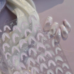 French Skirt Hem Halo Dyeing Purple Pink White Hemline Bowknot Wedding Veil Dreamy Star Adhesive Nail Art Sticker Manicure Decal (ONLINE ORDER ONLY)