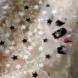 Punk Star Shiny Laser Five-pointed Star White Black Pink Hollow Out Delicate Sparkle Adhesive Nail Art Stickers Manicure Decals (ONLINE ORDER ONLY)