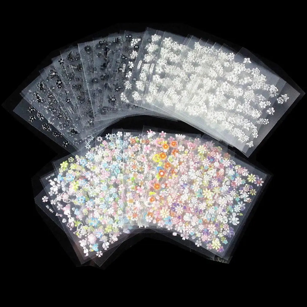 50 Sheets! 3D Flower Nail Art Stickers Decals NOT Repeat Black/White/Colorful Self Adhesive Nail Sticker Decals Random Pattern * (ONLINE ORDER ONLY)
