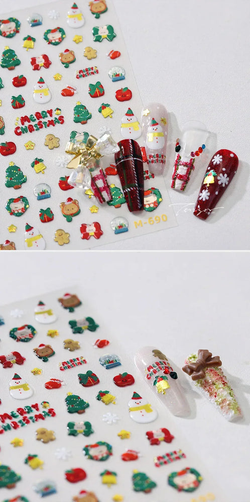 Snowman Apple Stars Gift Bell Snowflake Christmas Tree 3D Jelly Self Adhesive Nail Art Stickers Santa Claus Xmas Manicure Decals (ONLINE ORDER ONLY)