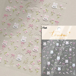 Cute Rabbit Fan Peach Blossom Teacup Lollipop Strawberry Star Cherry Hat Soft Embossed Adhesive Nail Art Stickers Manicure Decal (ONLINE ORDER ONLY)